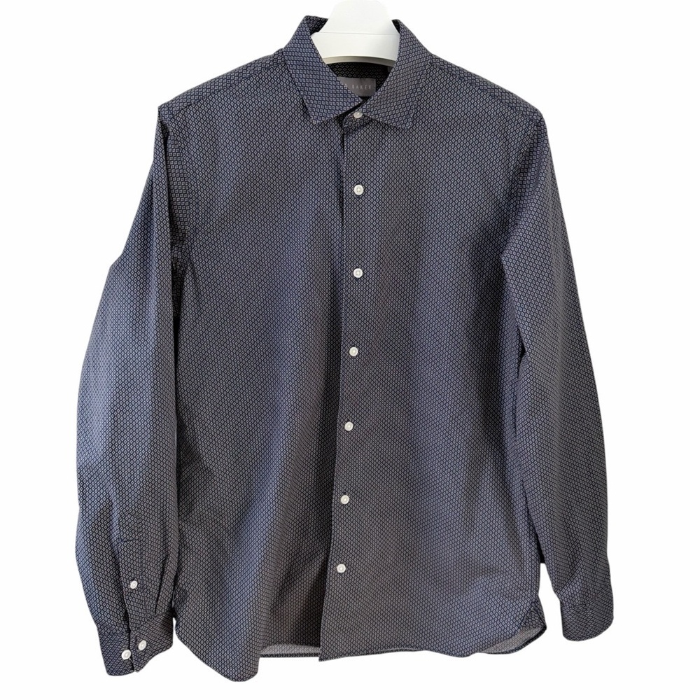 TED BAKER Blue Geometric Print Button Down Shirt Stretch Cotton m - Picture 2 of 15